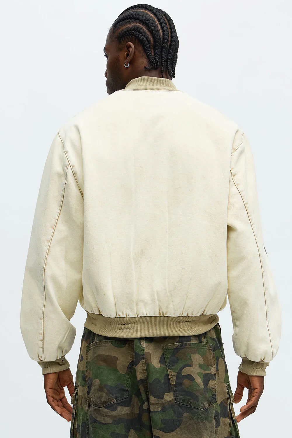 Fashion novaMEN-Oversized Studded Saint Utility Bomber Jacket - Stone/Combo