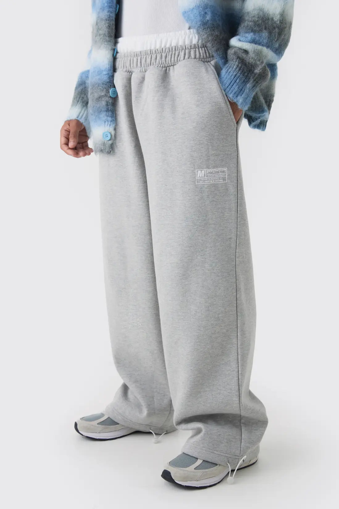 boohooMAN-Wide Leg Tie Cuff Double Waistband Joggers