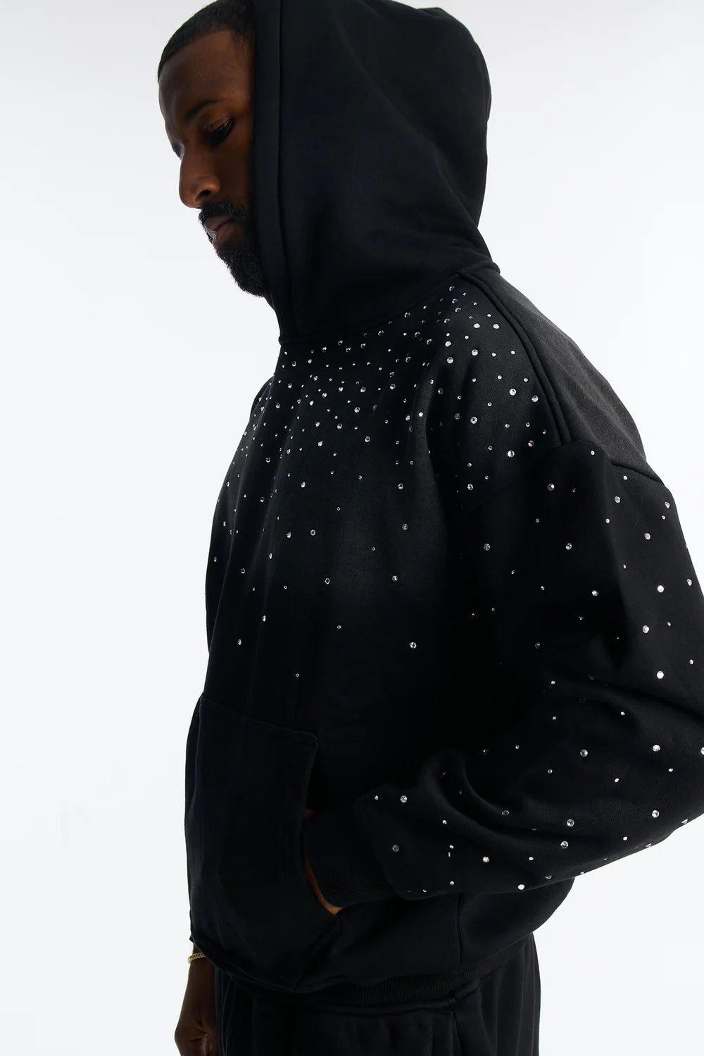 Fashion novaMEN-Rhinestones Oversized Hoodie - Black