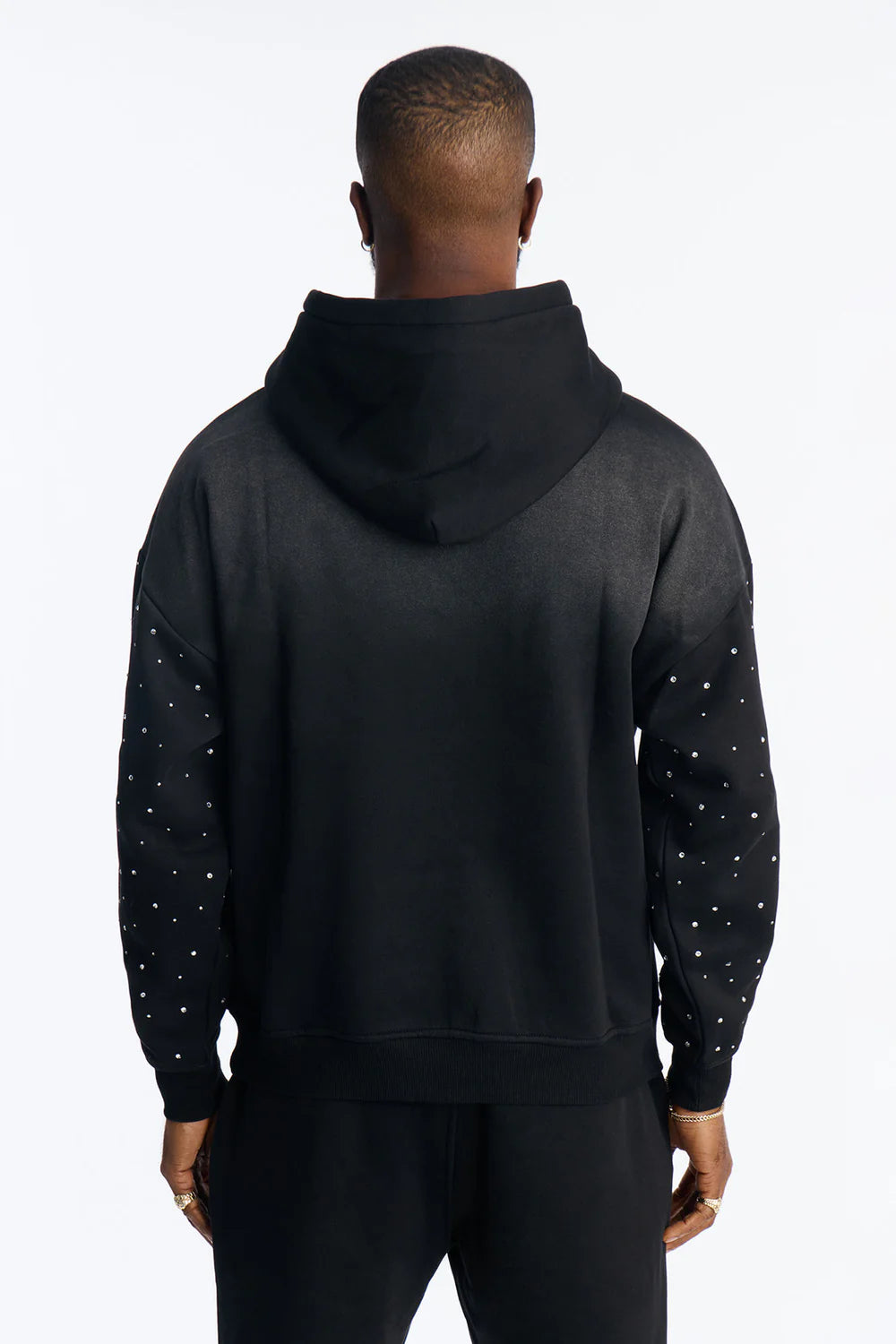 Fashion novaMEN-Rhinestones Oversized Hoodie - Black