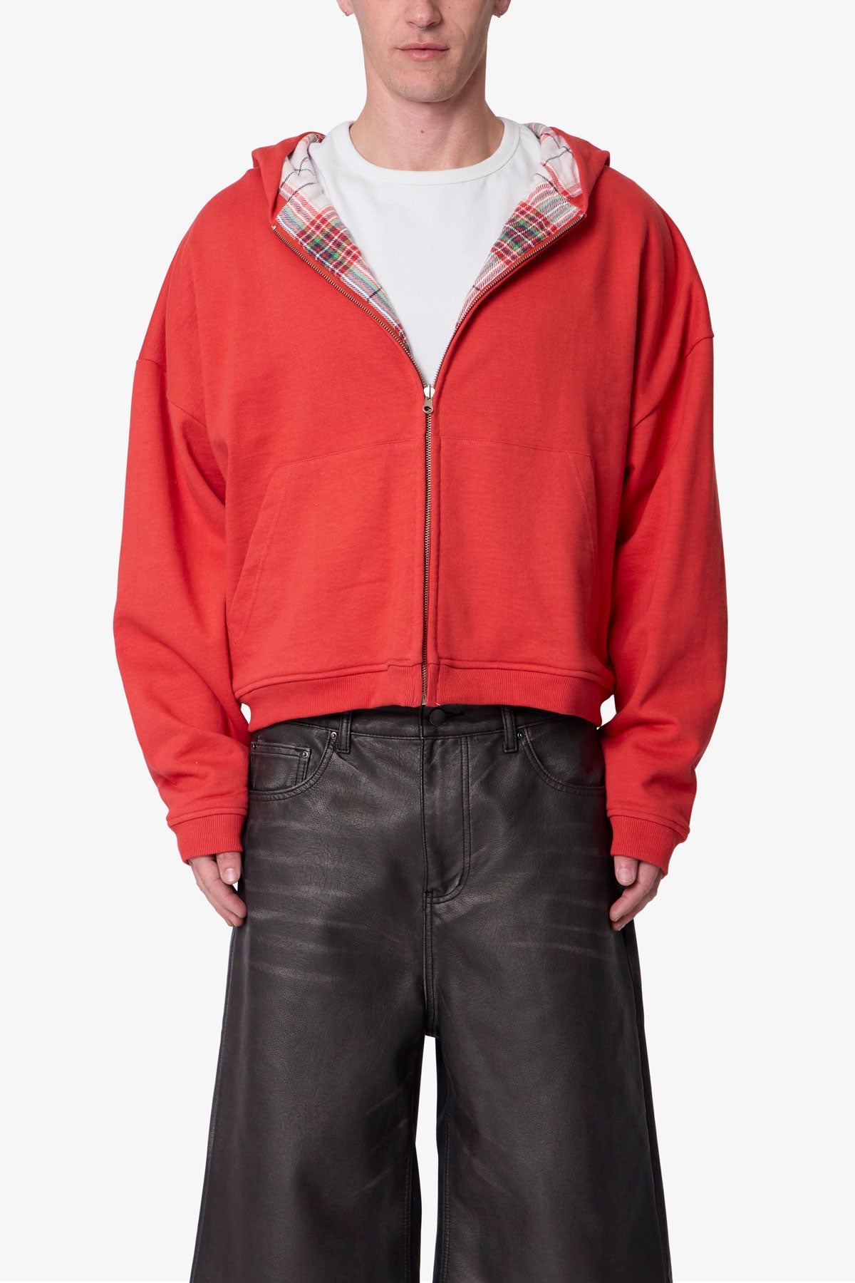 MNML-REVERSIBLE FLANNEL ZIP UP HOODIE