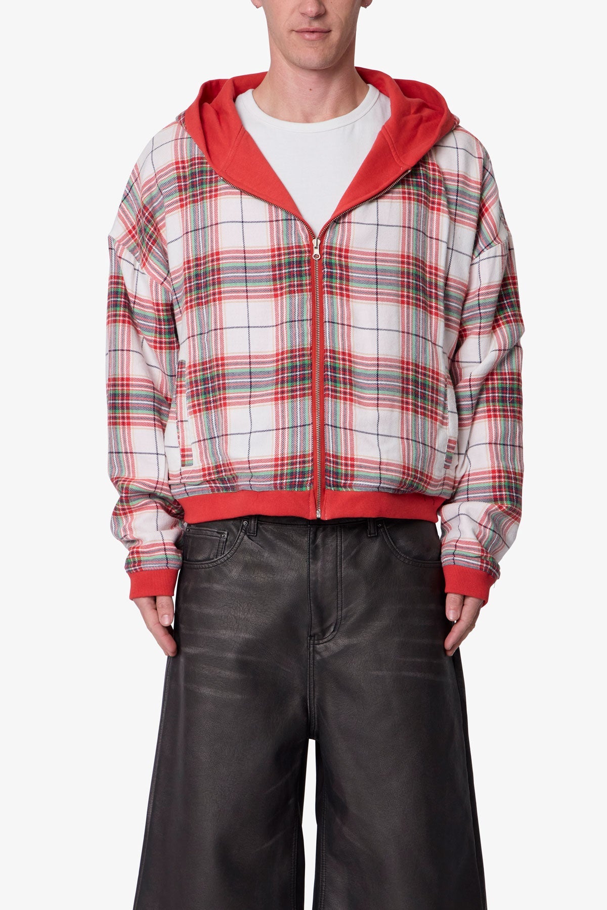 MNML-REVERSIBLE FLANNEL ZIP UP HOODIE