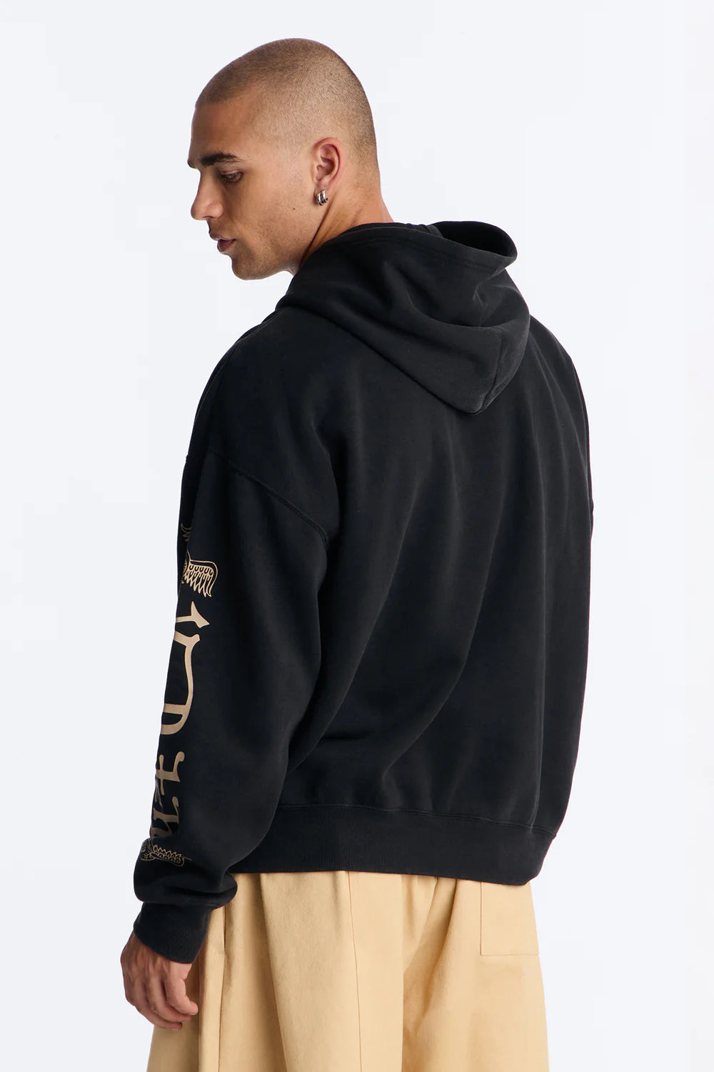 Fashion novaMEN-Von Dutch Embroidery Patches Oversized Zip Hoodie - Black Wash